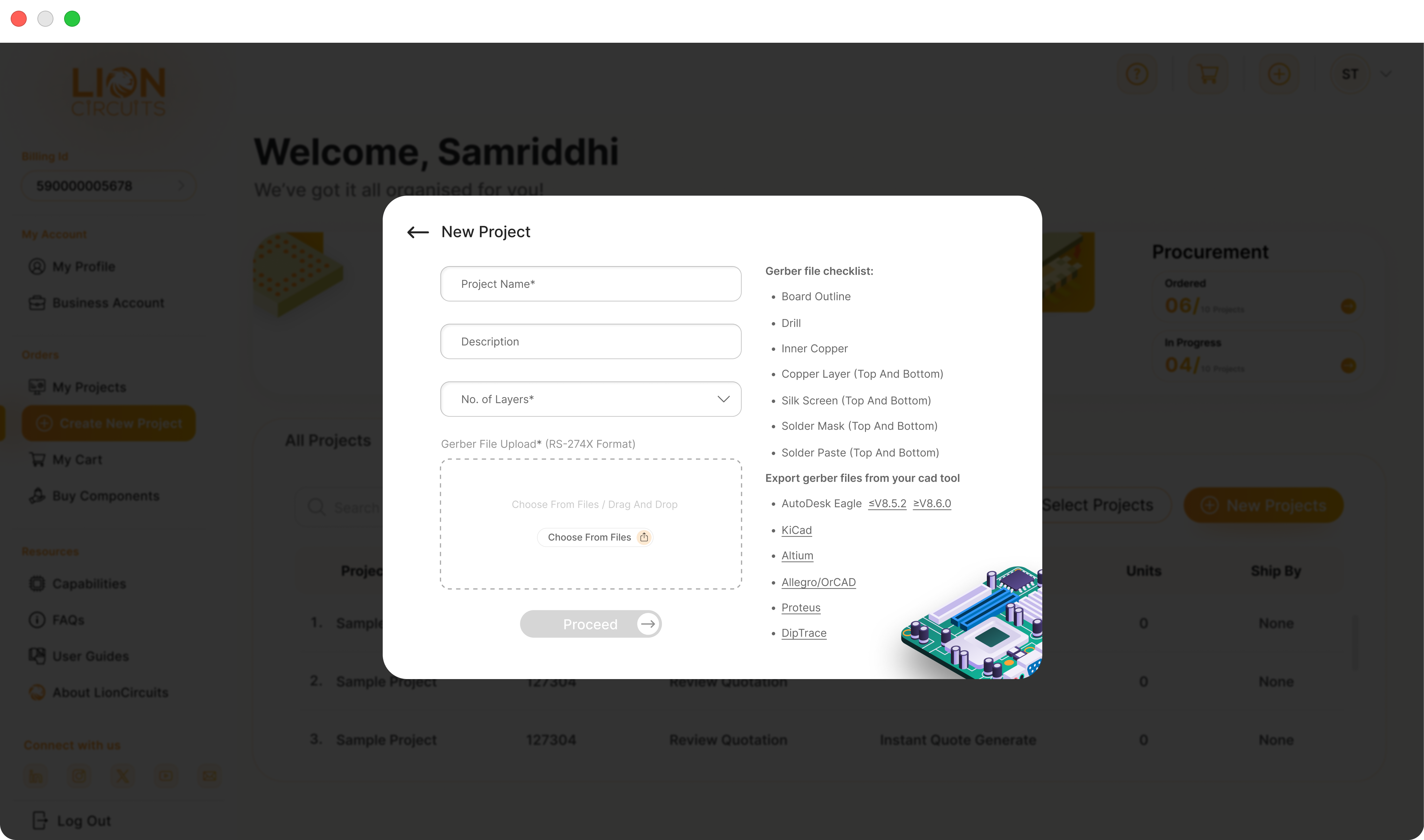 Create Project modal